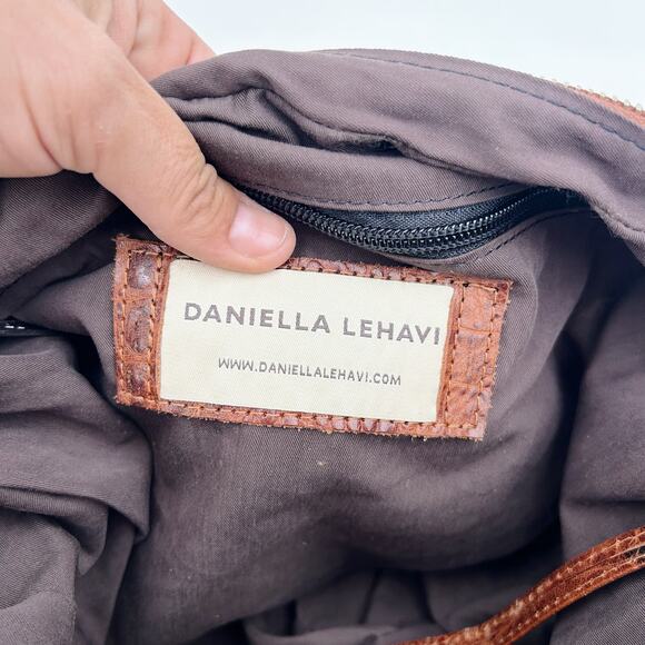 Daniella Lehavi Nevada Hobo Purse Suede Croc Shoulder Bag Suede Leather Camel - Picture 9 of 16